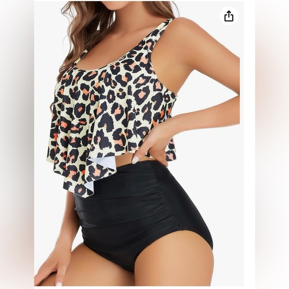 Womens Tankini Leopard Swimsuit Tummy Control Bathing Suit Modest XL - Picture 2 of 7